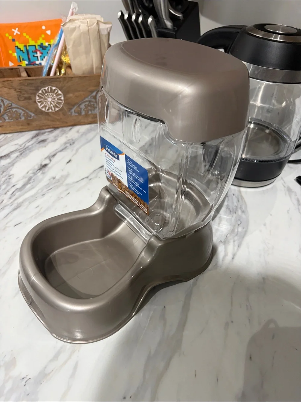 NWT Petmate Gravity Pet Feeder in Metallic Taupe